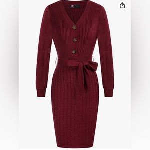 KANCY KOLE Women's Long Sleeve V-Neck Knitted Bodycon Sweater Dress